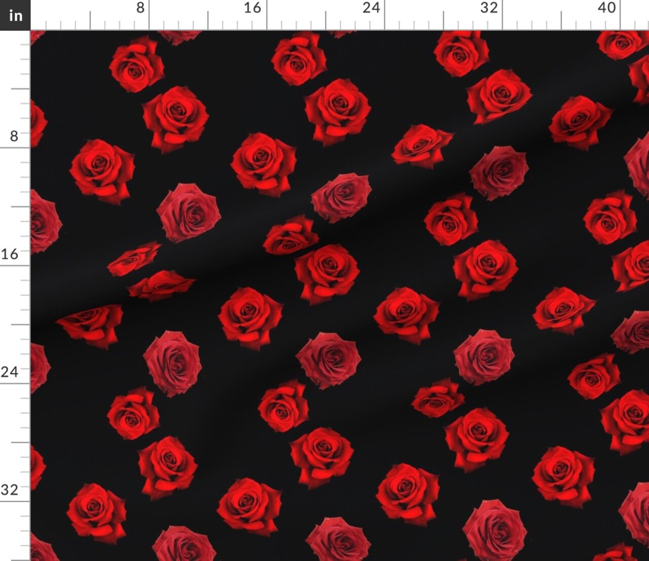 Scattered Red Roses Black Flowers Florals Fashion Custom Printed Fabric by Spoonflower Various Fabrics by the Yard or Fat Quarter